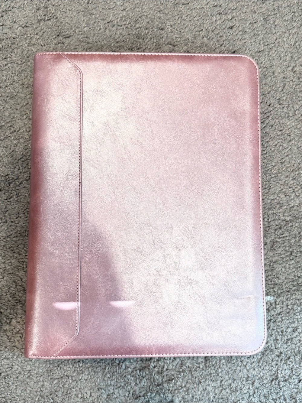 Pink Faux Leather Padfolio Portfolio Binder Zipper Case